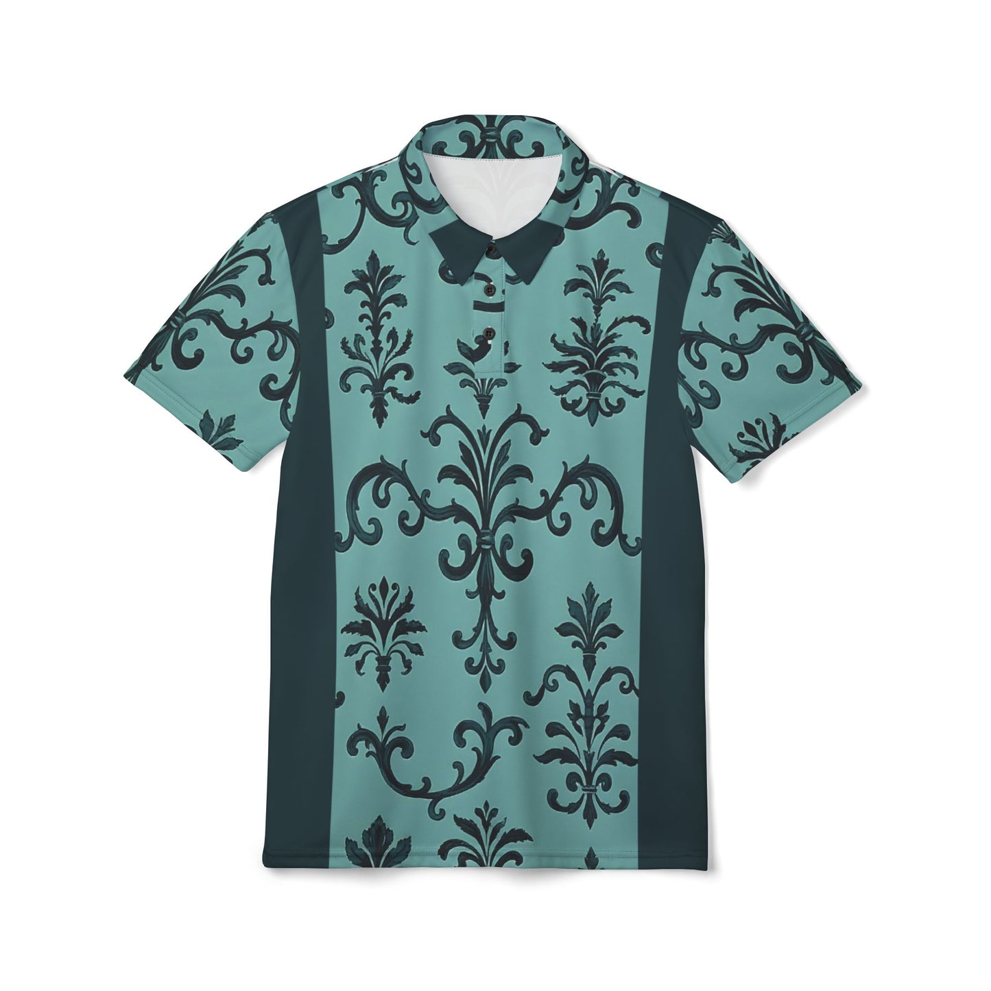 Elegant Damask Print Unisex Polo Shirt, Stylish Casual Wear, Gift for Men and Women, Fashionable Everyday Polo - Teal Striped Rococo