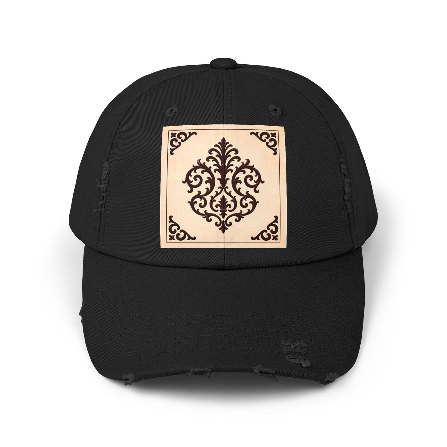 Almond-Beige & Brown Baroque Distressed Cap with Vintage Baroque Patch
