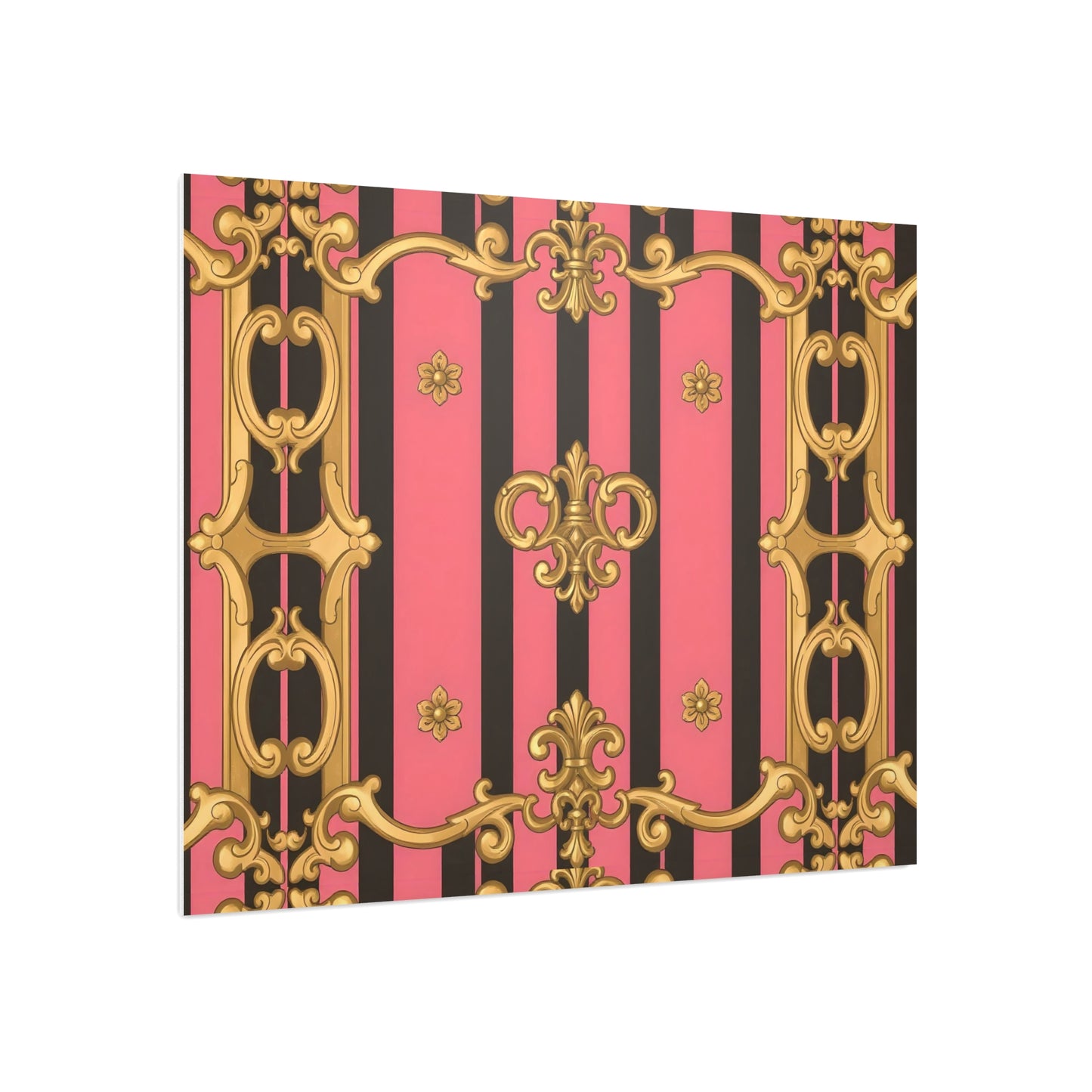 Elegant Decorative Foam Board - Chic Wall Decor, Glam Home Art, Stylish Backdrop, Gift for Her - Pink & Black Striped Gold Baroque