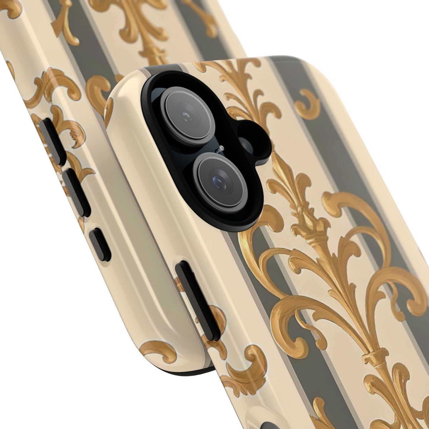 Elegant Floral Motif Phone Case - Tough Cases with Vintage Design - Dusk Olive Striped Gold Damask