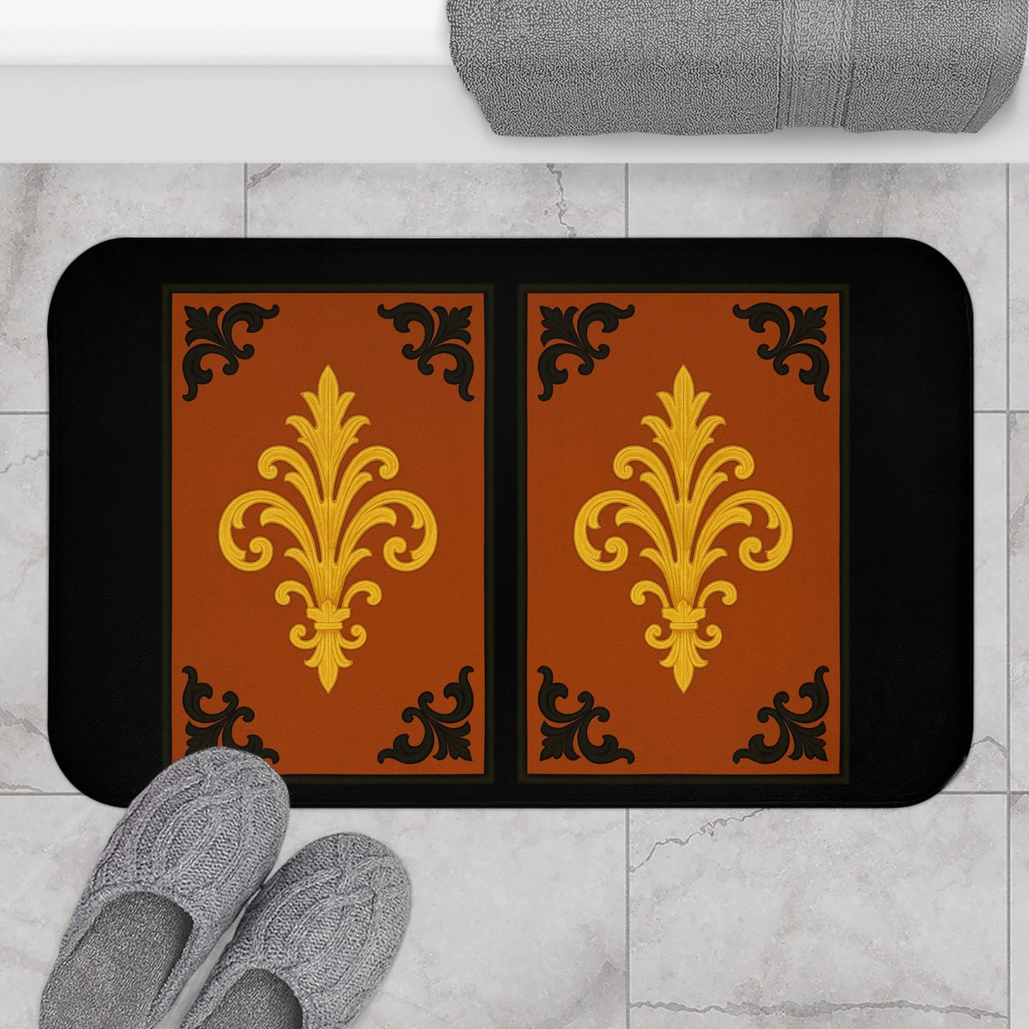 Dusk Terracotta Baroque Bath Mat — Classic Gold & Dusk Terracotta Bathroom Rug