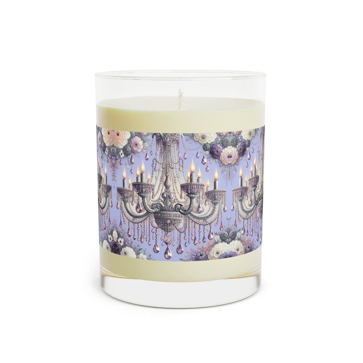 Elegant Floral Scented Candle - Cozy Home Decor, Aromatherapy Gift, Relaxing Atmosphere, Wedding Favor, Spa Experience - Lilac Jeweled Chandelier