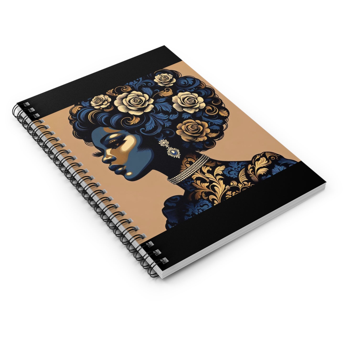 Elegant Vintage Spiral Notebook - Ruled Line with Blue Damask Lady