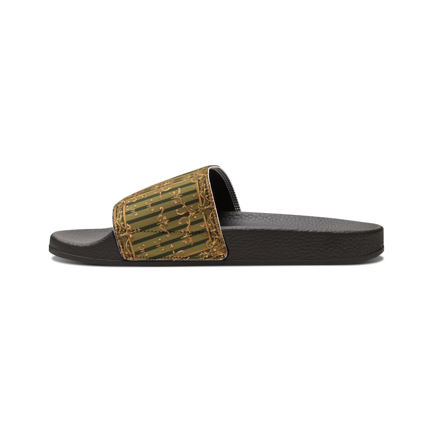 Stylish Women's Removable-Strap Sandals, Summer Footwear, Casual Slip-Ons, Vacation Essentials - Olive Green Striped Rococo