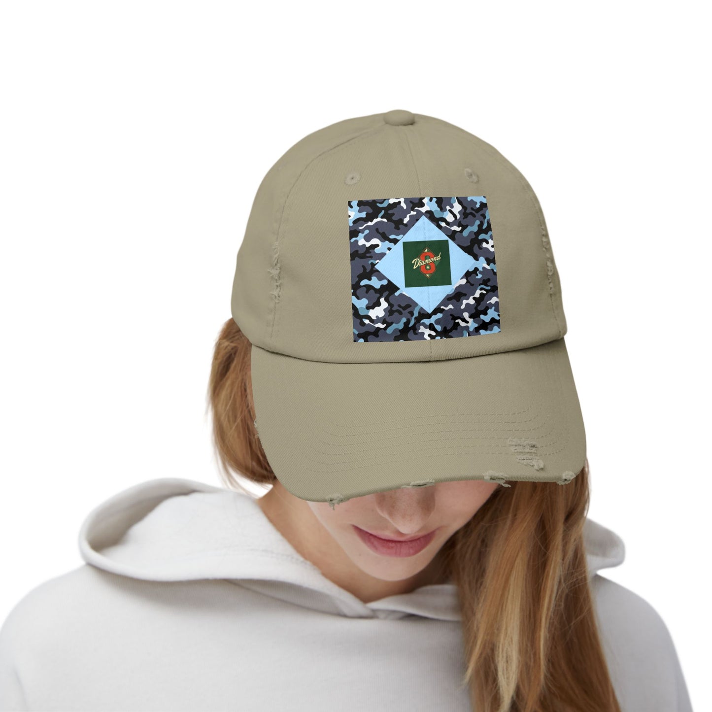 Camouflage Distressed Cap, Casual Hat, Outdoor Gear, Trendy Accessories, Gift for Him/Her - Diamond 8