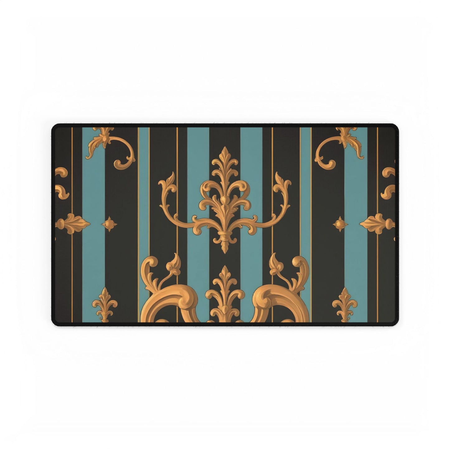 Elegant Black & Gold Desk Mats for Home Office, Stylish Desk Accessories, Work From Home Decor - Black & Turquoise Striped Baroque