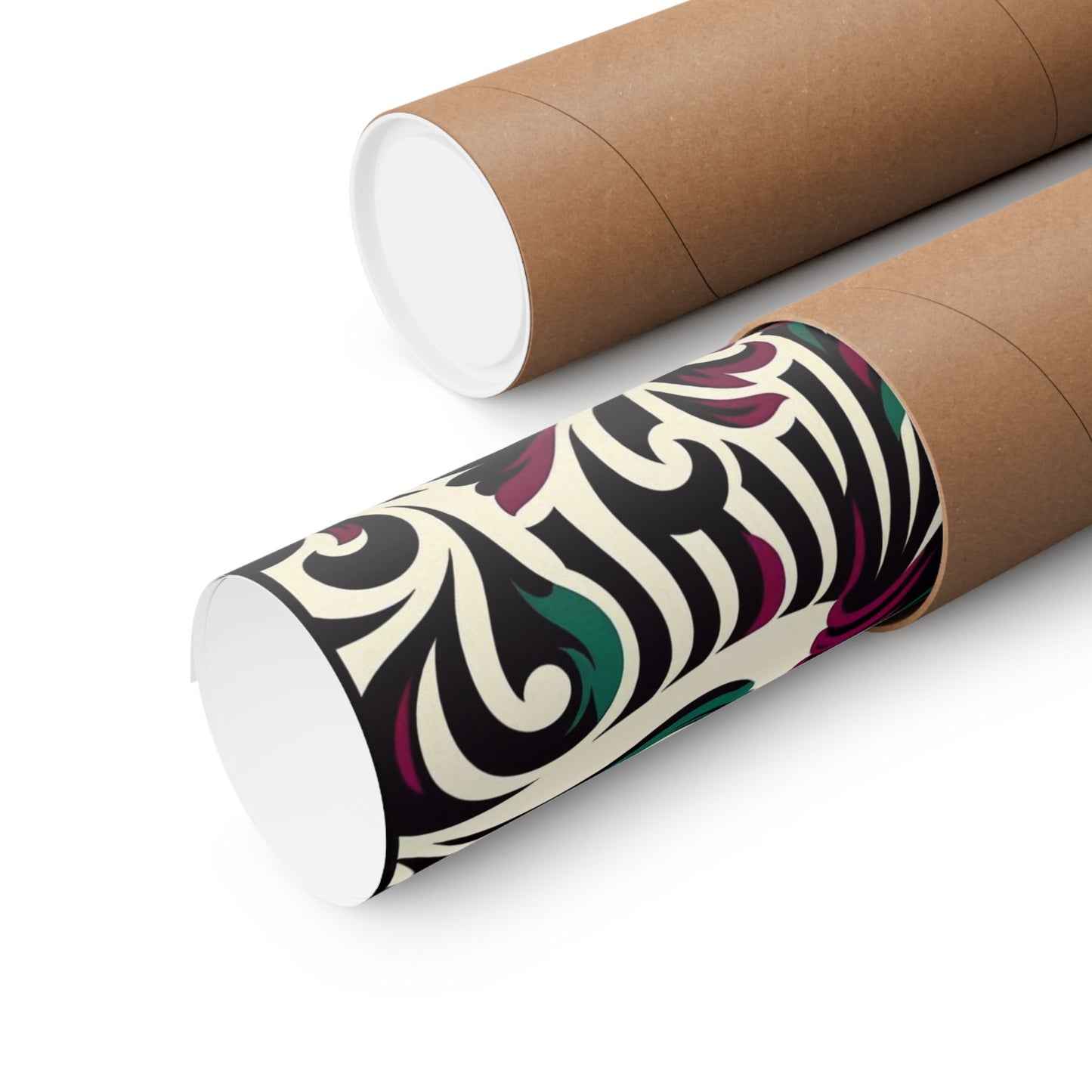 Floral Art Poster - Elegant Matte Vertical Wall Decor - Burgundy & Green Zebra Damask Design