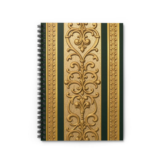 Elegant Teal Striped Gold Baroque Spiral Notebook - Ruled Line, Vintage Design Journal, Luxe Writing Pad, Decorative Stationery, Gift for Writers