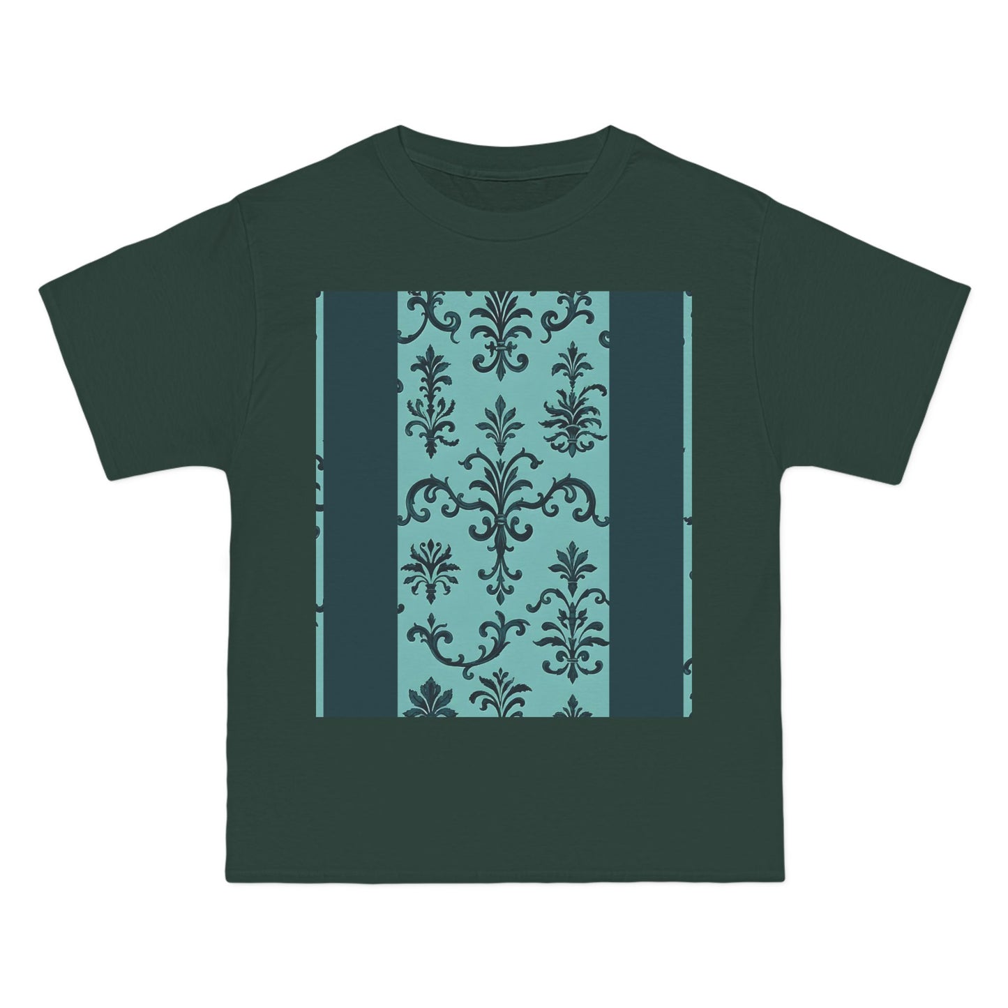Elegant Floral T-Shirt - Vintage Design, Casual Wear, Gift for Her, Summer Fashion, Stylish Tee - Teal Striped Rococo