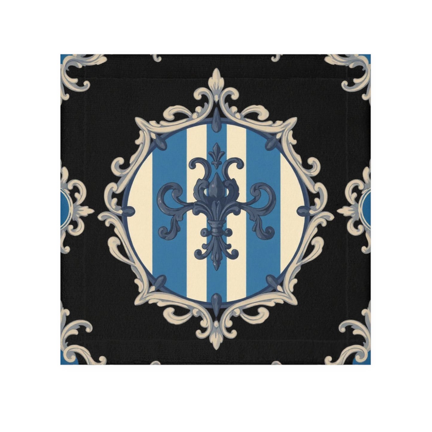 Elegant Blue & Alabaster Striped Baroque Decorative Face Towel, Unique Gift for Home, Luxury Bathroom Towel, Perfect for Weddings, Spa Days