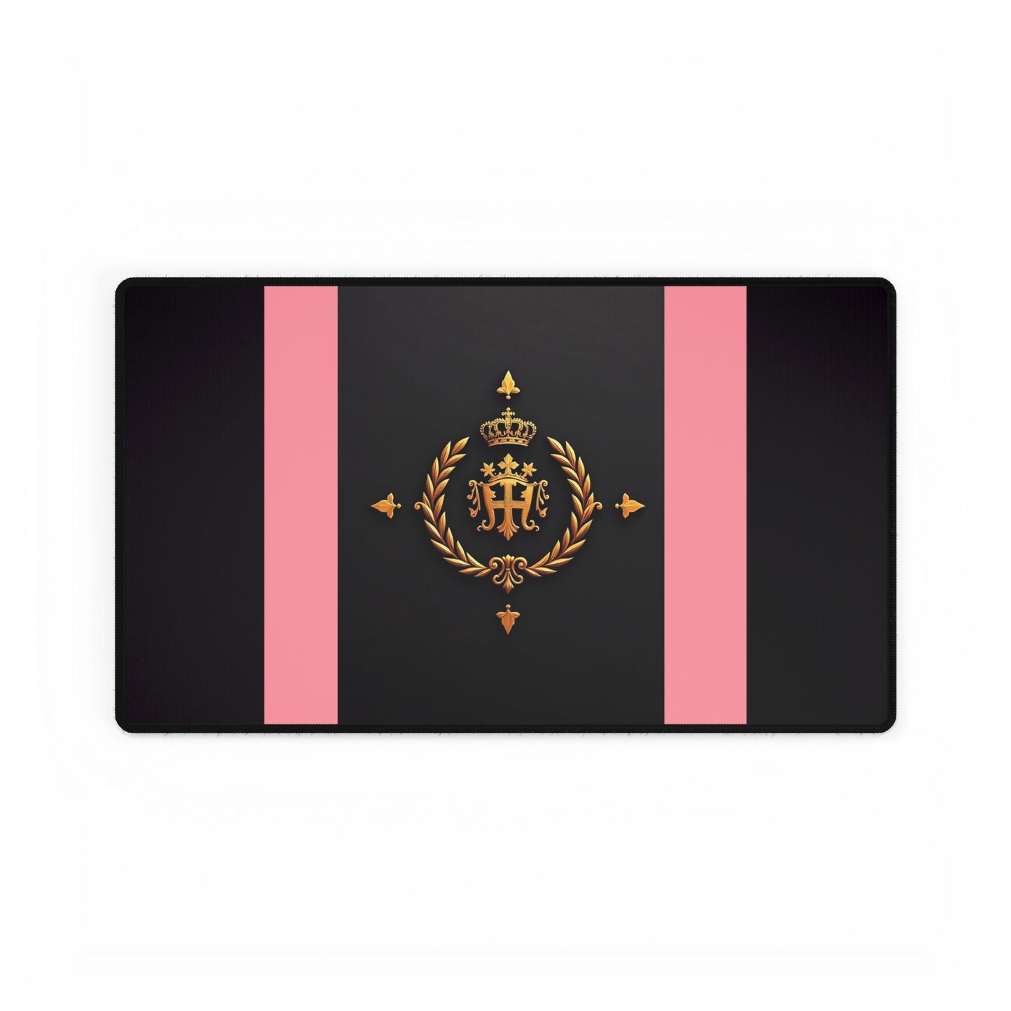 Elegant Desk Mats for Home Office, Stylish Workstation Accessories, Decorative Mouse Pads, Personalized Desk Protectors - Pink Striped Gold Crest
