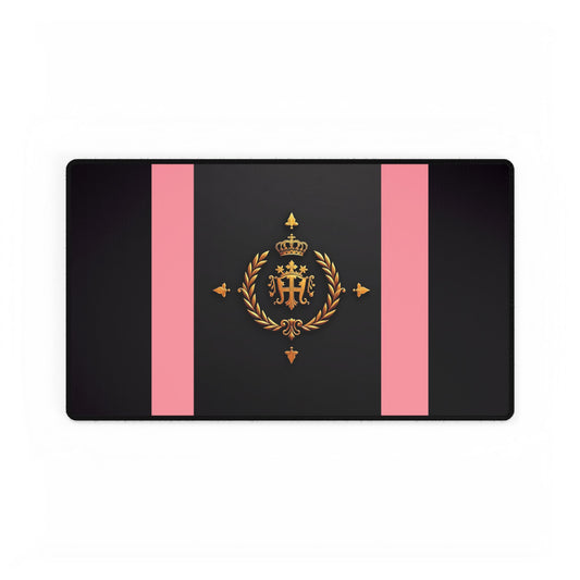 Elegant Desk Mats for Home Office, Stylish Workstation Accessories, Decorative Mouse Pads, Personalized Desk Protectors - Pink Striped Gold Crest