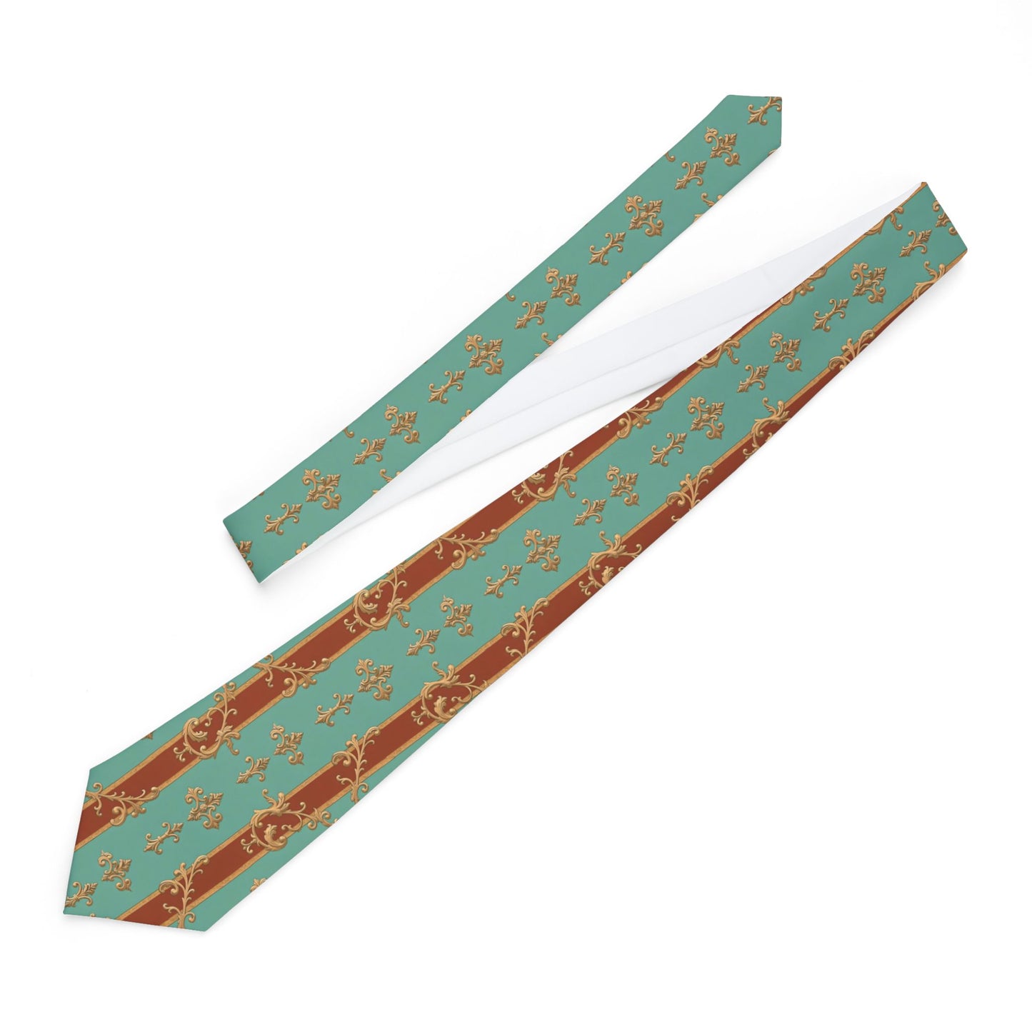 Elegant Floral Necktie - Perfect for Weddings & Formal Events - Rust & Mint Aqua Striped Baroque
