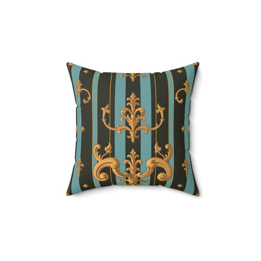 Elegant Boudoir Pillow, Decorative Throw Cushion, Vintage Style Home Decor, Couch Pillow - Black & Turquoise Striped Baroque