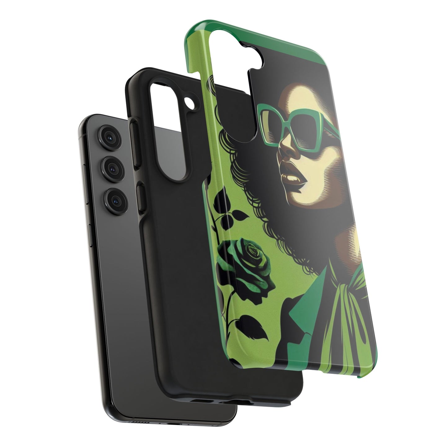 Chic Tough Phone Case | Artistic Green & Black Design | Phone Protection, Gift for Her, Stylish Accessory, Trendy Tech - Lady in Green