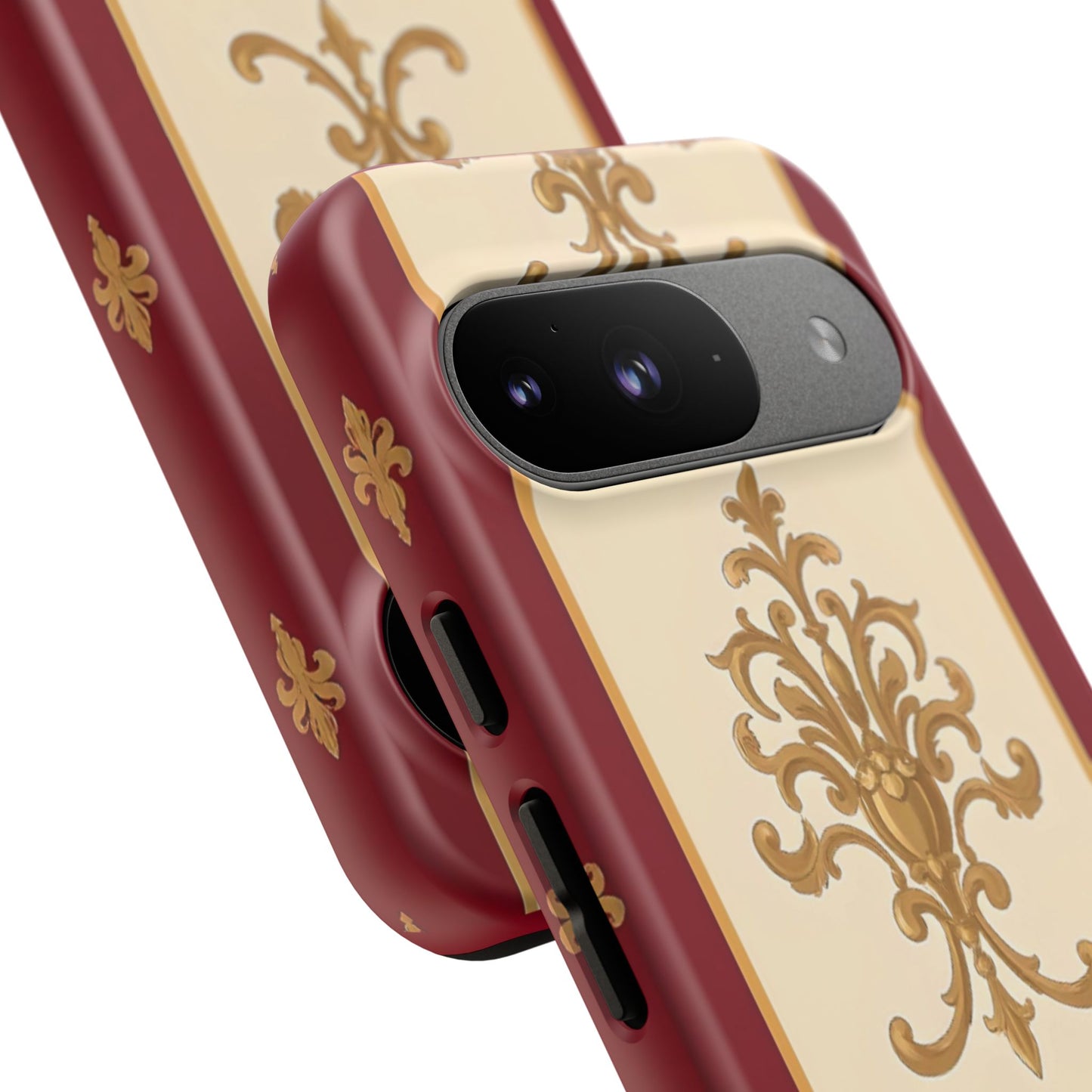 Elegant Floral Motif Phone Case - Tough Cases with Vintage Design - Dusk Red Striped Gold Damask