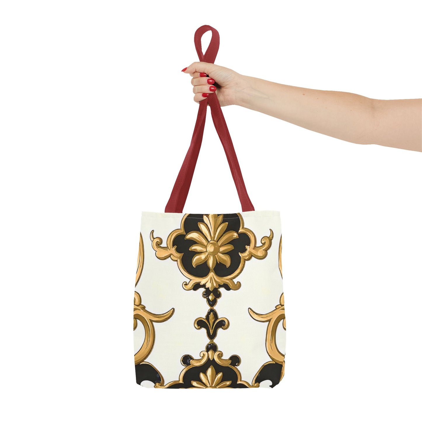 Elegant Floral Tote Bag | Stylish Reusable Bag for Everyday Use, Gift for Her, Shopping, Beach, Travel, Eco-Friendly - Black & Gold Rococo