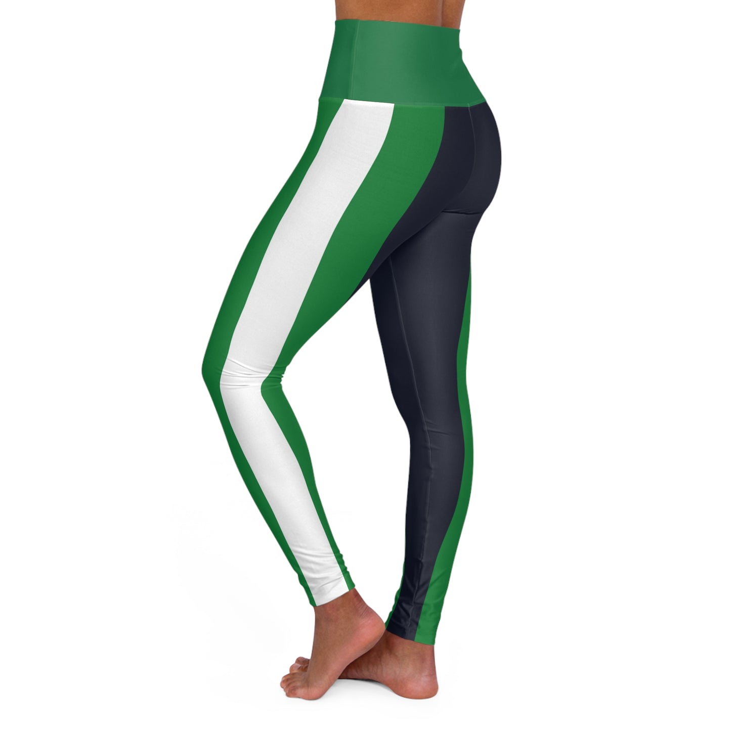 Lunar Midnight & Green-White Striped Vibrant High Waisted Yoga Leggings, Activewear, Fitness Apparel, Workout Leggings, Athleisure, Gifts for Yogis