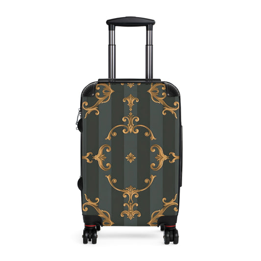 Elegant Vintage Design Suitcase - Travel Accessories, Luggage, Personalized Gift, Vacation Travel - Gray Striped Baroque