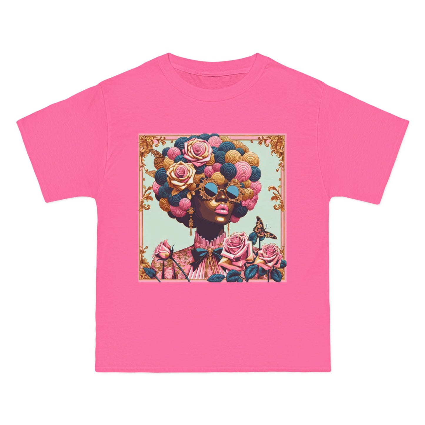 Vibrant Art Tee - Short-Sleeve T-Shirt with Colorful Floral Design, Art Lovers Gift, Trendy Summer Fashion - Lady In Pink Baroque