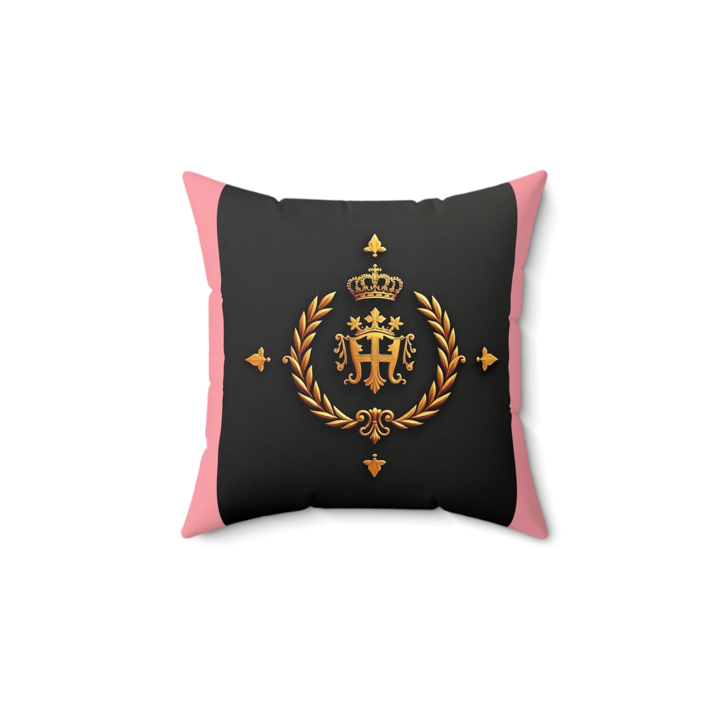 Elegant Royal Faux Suede Square Pillow, Luxury Home Decor, Cozy Gifts for Her, Crown Emblem Cushion, Stylish Accent Pillow - Pink Striped Gold Crest