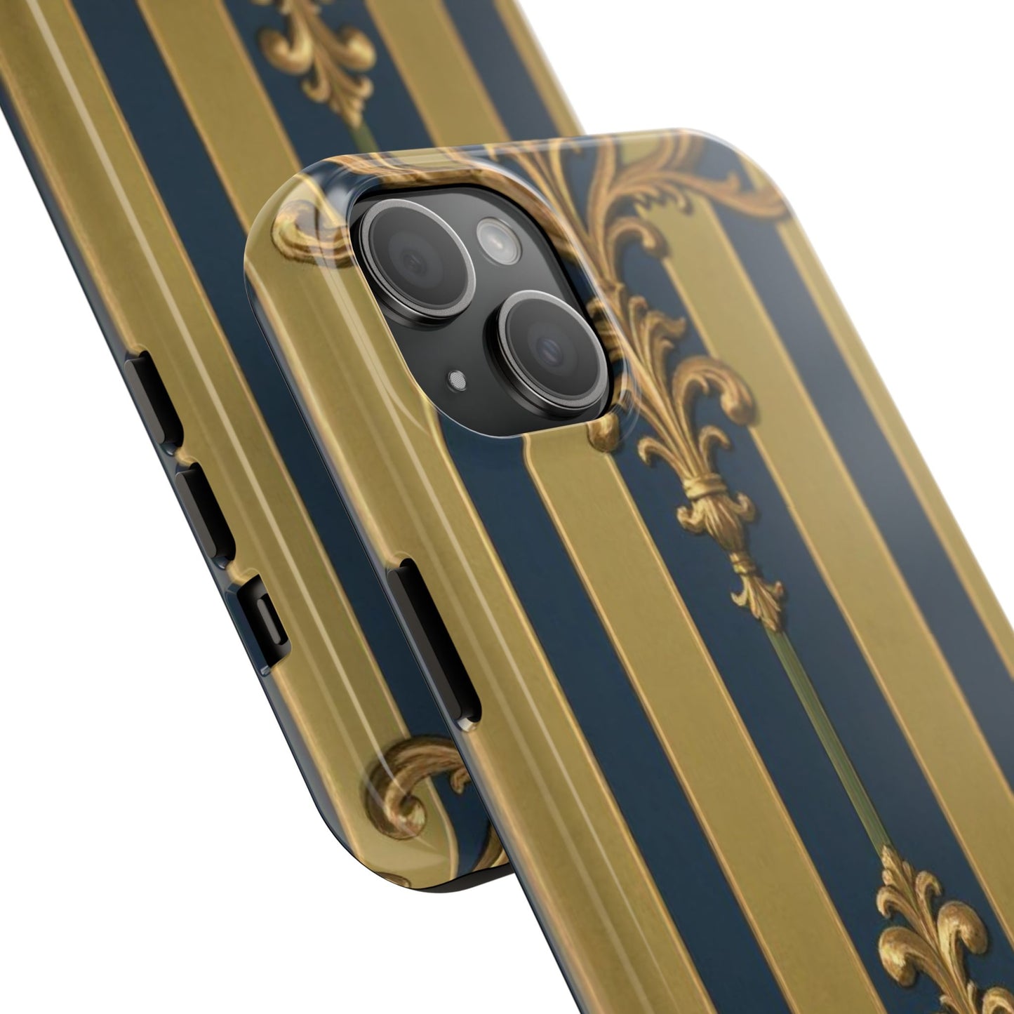 Elegant Midnight Blue & Olive Striped Gold Baroque Tough Phone Case, Phone Cover, Durable Case for Protection, Stylish Gift for Him/Her