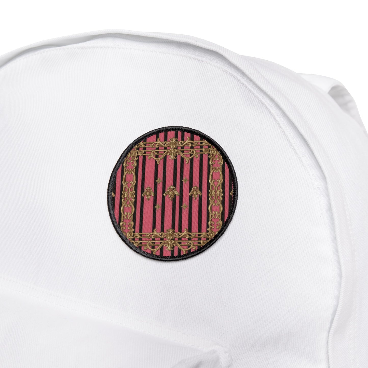 Stylish Iron-On Patches for Jackets, Bags & More, Trendy Embellishments for Fashion Lovers - Pink Striped Gold Rococo