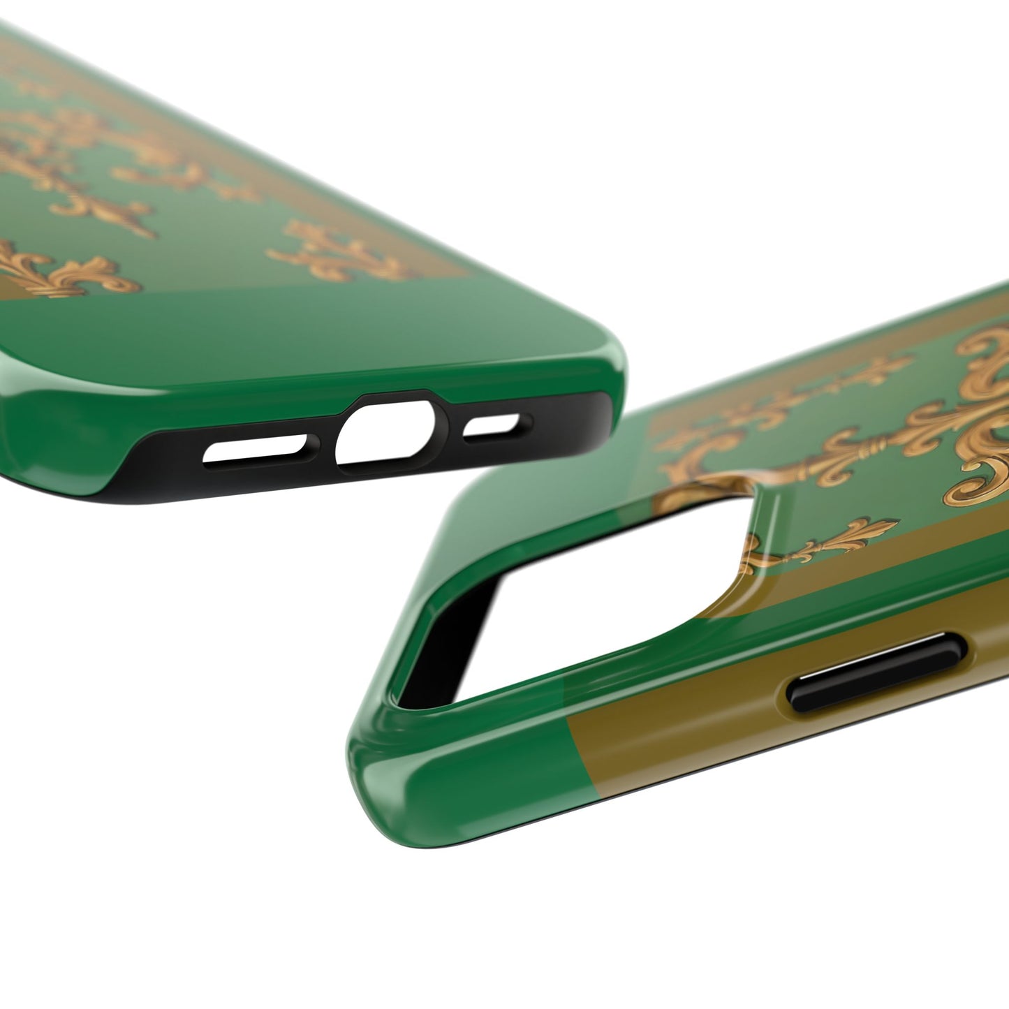 Elegant Floral Tough Phone Case, Durable Phone Cover, Gifts for Her, Stylish Protection, Chic Phone Accessory - Olive Green Striped Rococo