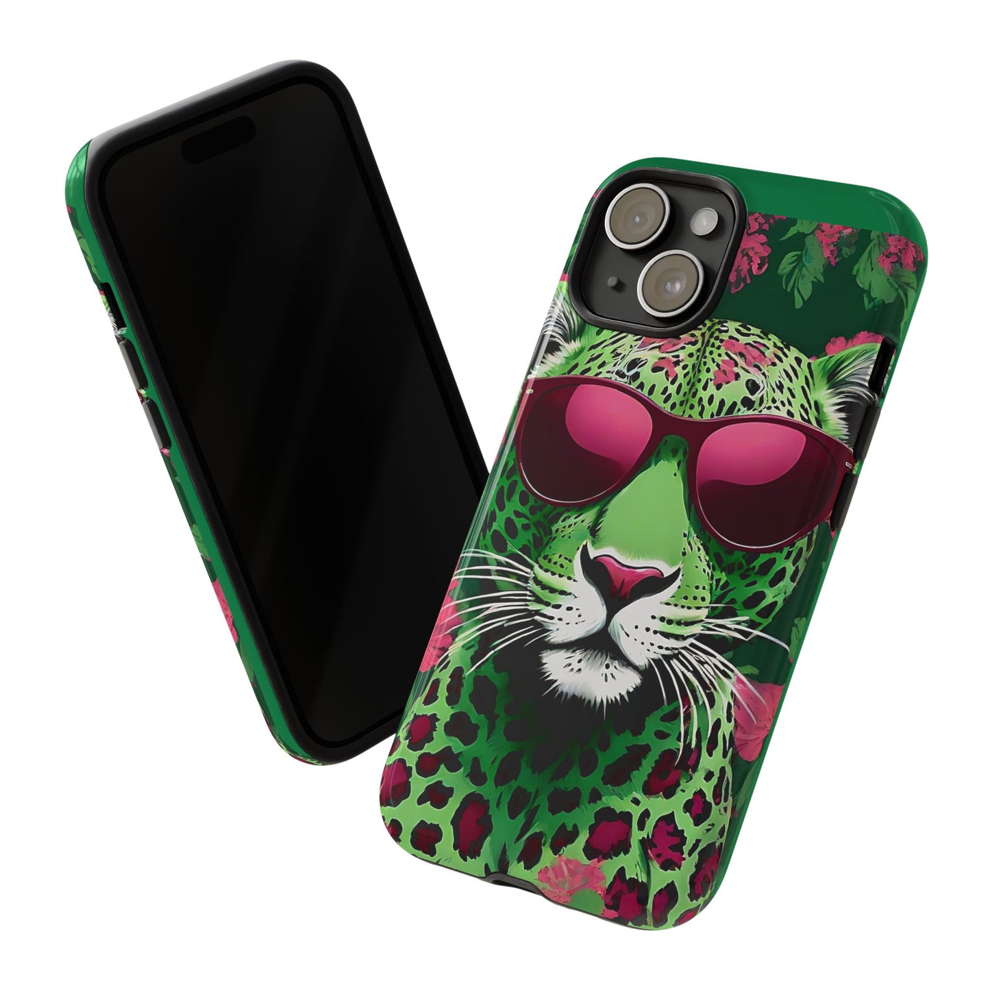 Phone Case - Lime Green & Burgundy Leopard In Sunglasses Design