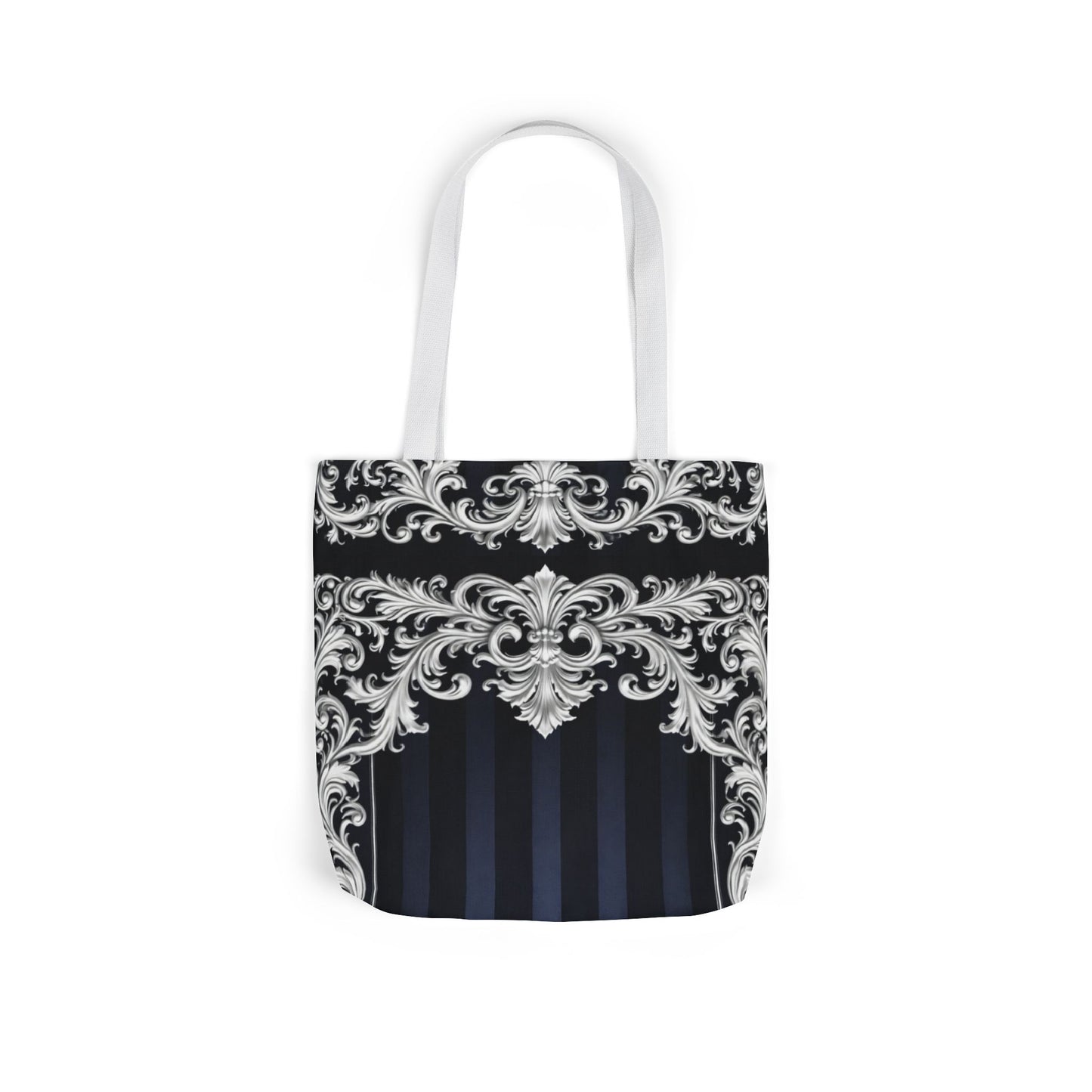 Navy Stripes & Baroque Canvas Tote Bag