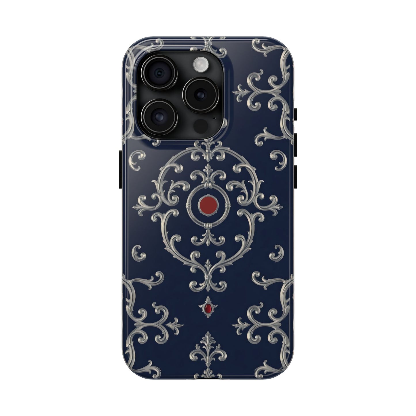 Elegant Patterned Tough Phone Cases for Stylish Protection, Gift for Her, Unique Accessories - Blue & Red Striped Silver Baroque