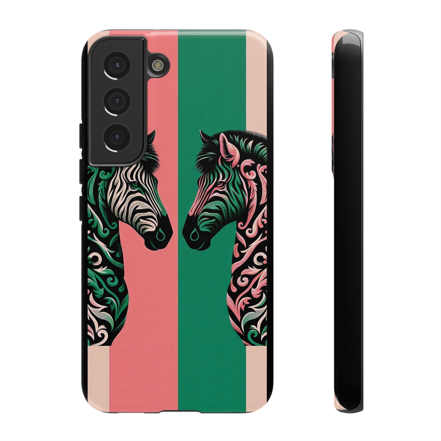 Phone Case - Elegant Pink & Green Zebra Damask Design