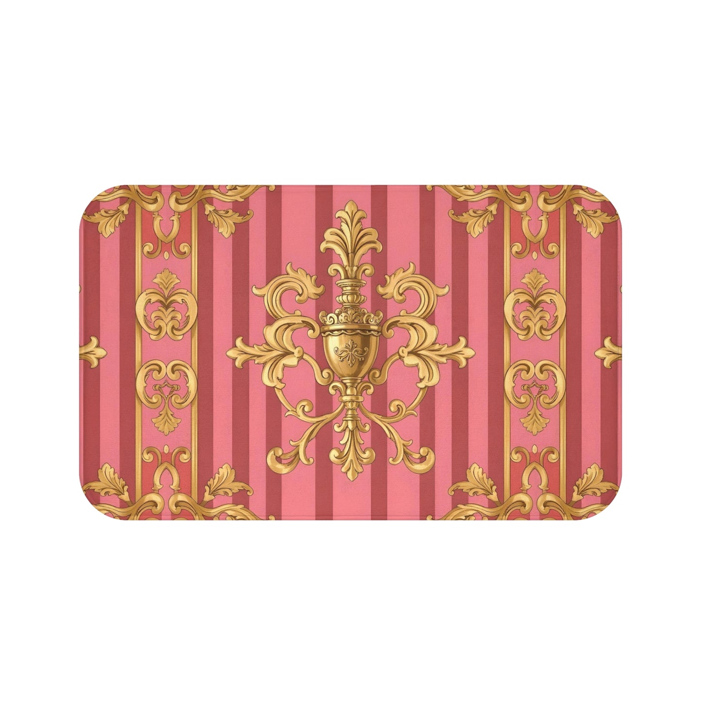 Elegant Pink Gold Bath Mat for Luxurious Home Decor, Bathroom Accessory, Gift for Her, Chic Home Design - Pink Striped Gold Baroque