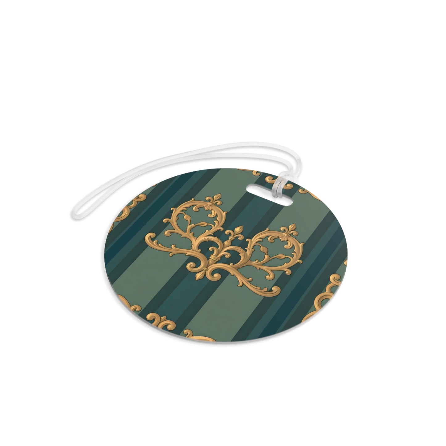 Elegant Vintage Luggage Tags - Travel in Style - Smoky Blue & Teal Striped Baroque