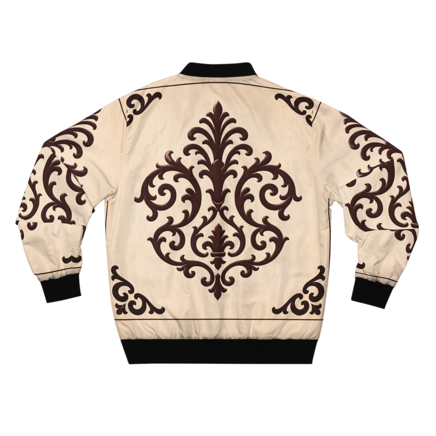 Almond-Beige & Brown Baroque Ornate Bomber Jacket