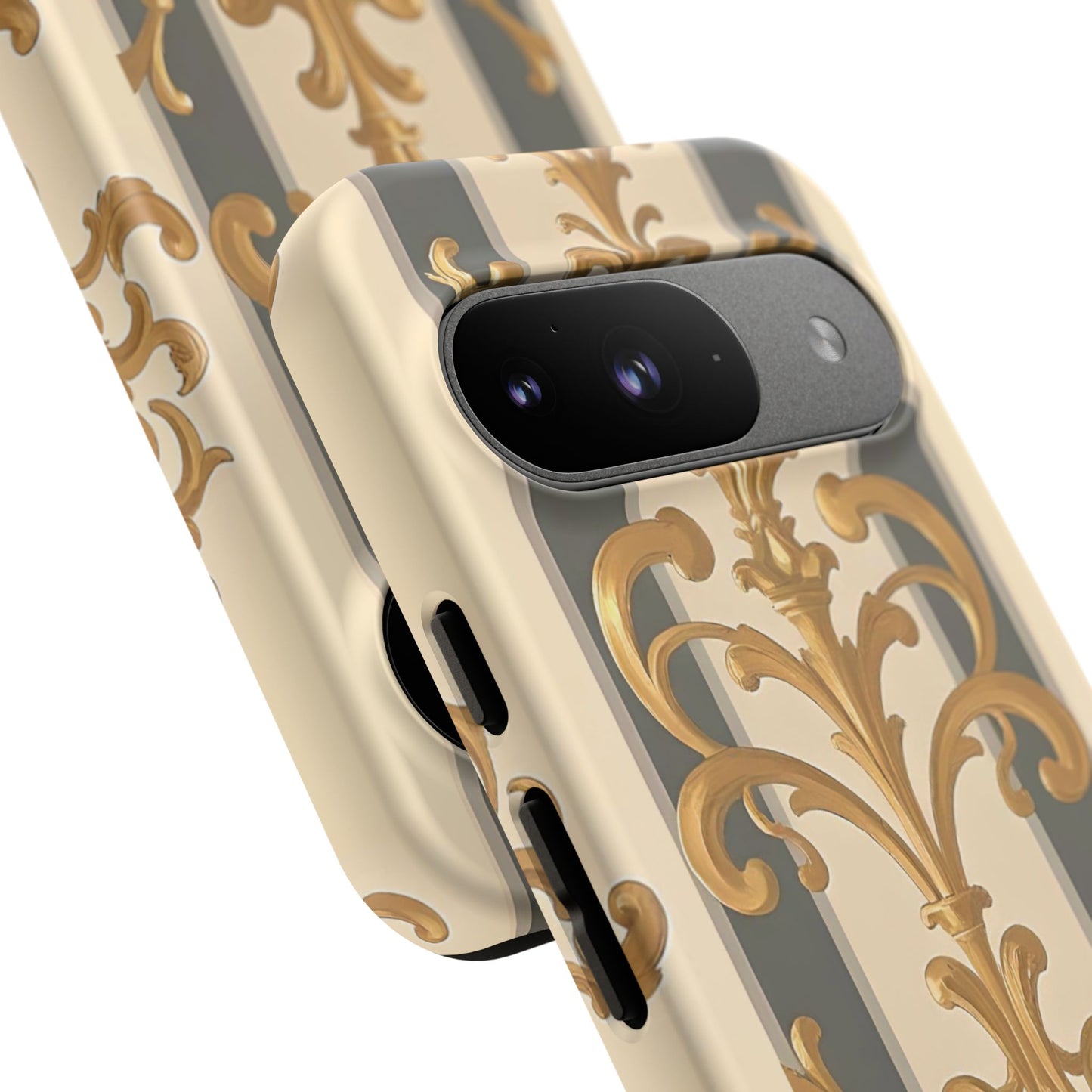 Elegant Floral Motif Phone Case - Tough Cases with Vintage Design - Dusk Olive Striped Gold Damask