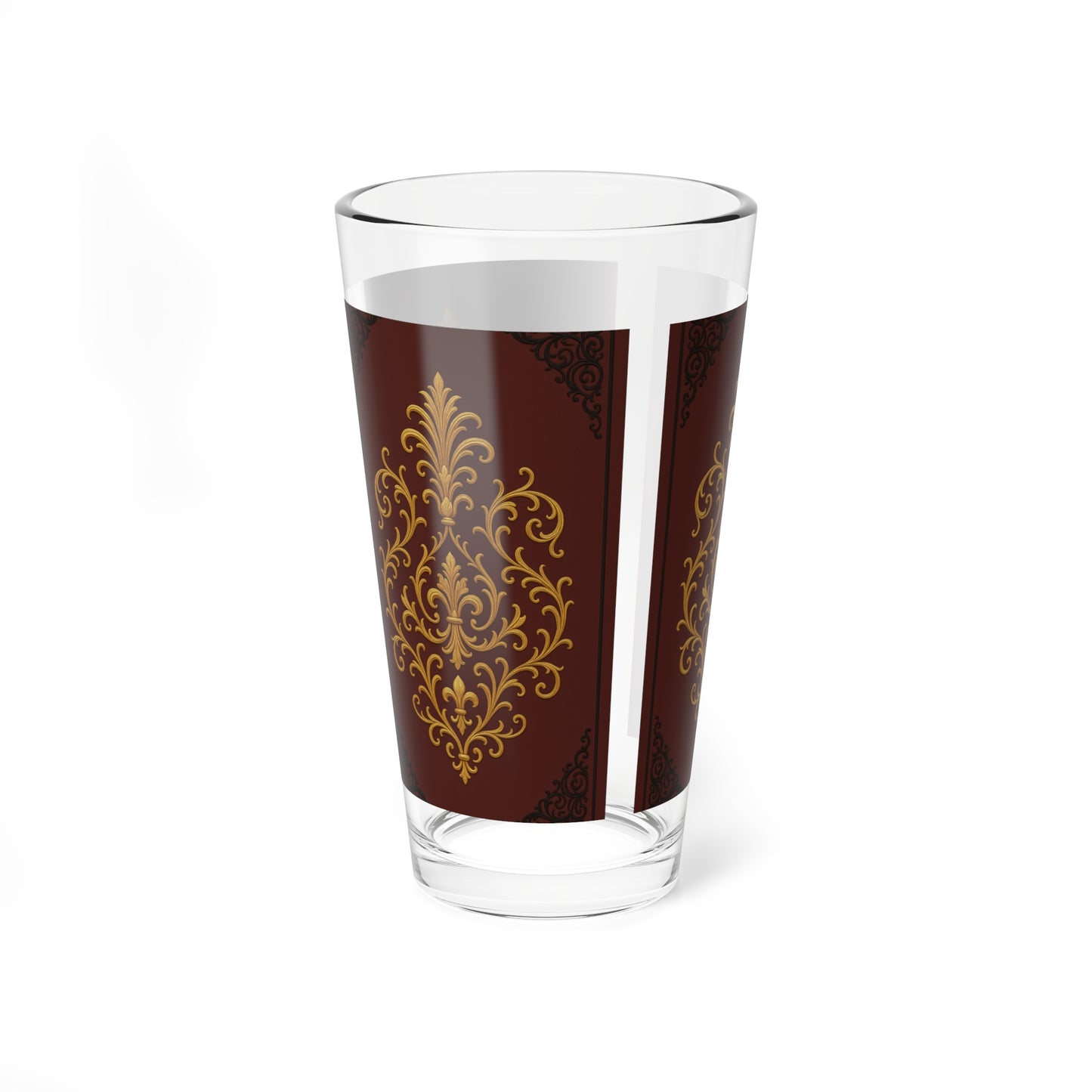 Dusk Burgundy-Black & Gold Baroque 16oz Mixing Glass – Elegant Gold Baroque Cocktail Mixing Glass