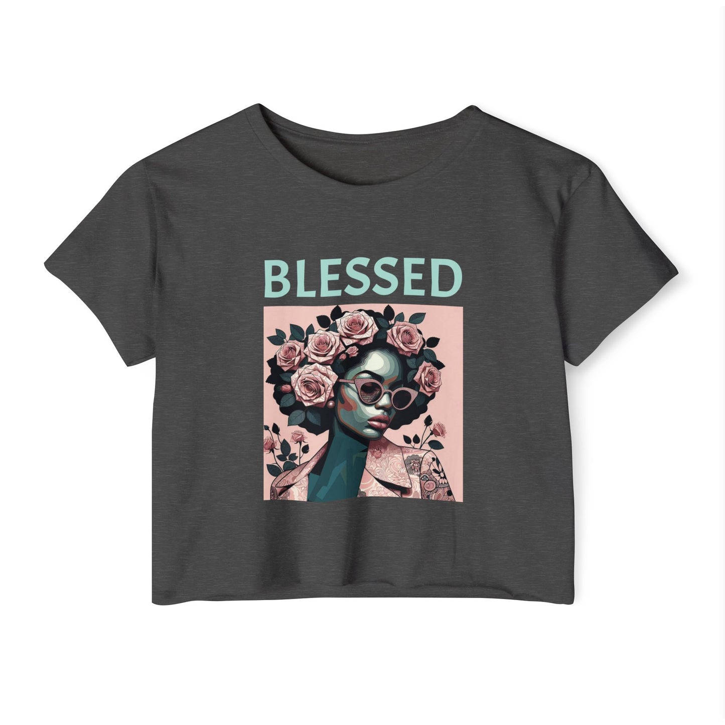 Women's Festival Crop Top - Blessed Graphic Tee, Boho Style Shirt, Summer Outfit, Gift for Her, Festival Wear, Trendy Casual Top - Mint Lettering