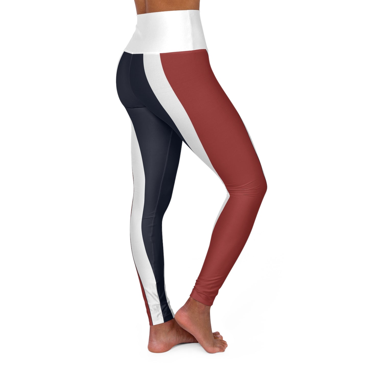 Lunar Midnight & Red-White Striped Stylish High Waisted Yoga Leggings, Athletic Leggings, Fitness Wear, Workout Pants, Activewear, Trendy Yoga Tights