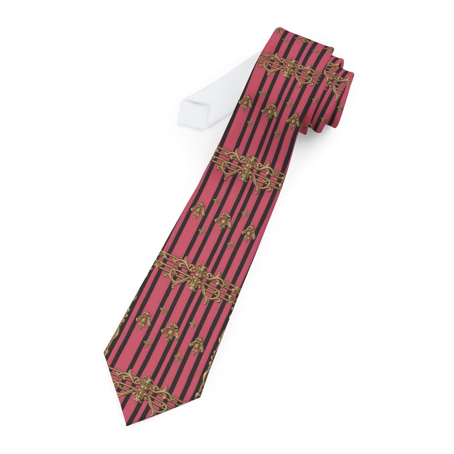 Stylish Necktie with Elegant Gold Pattern, Perfect for Weddings, Business Meetings, Gifts, Father's Day, Formal Events - Pink Striped Gold Rococo