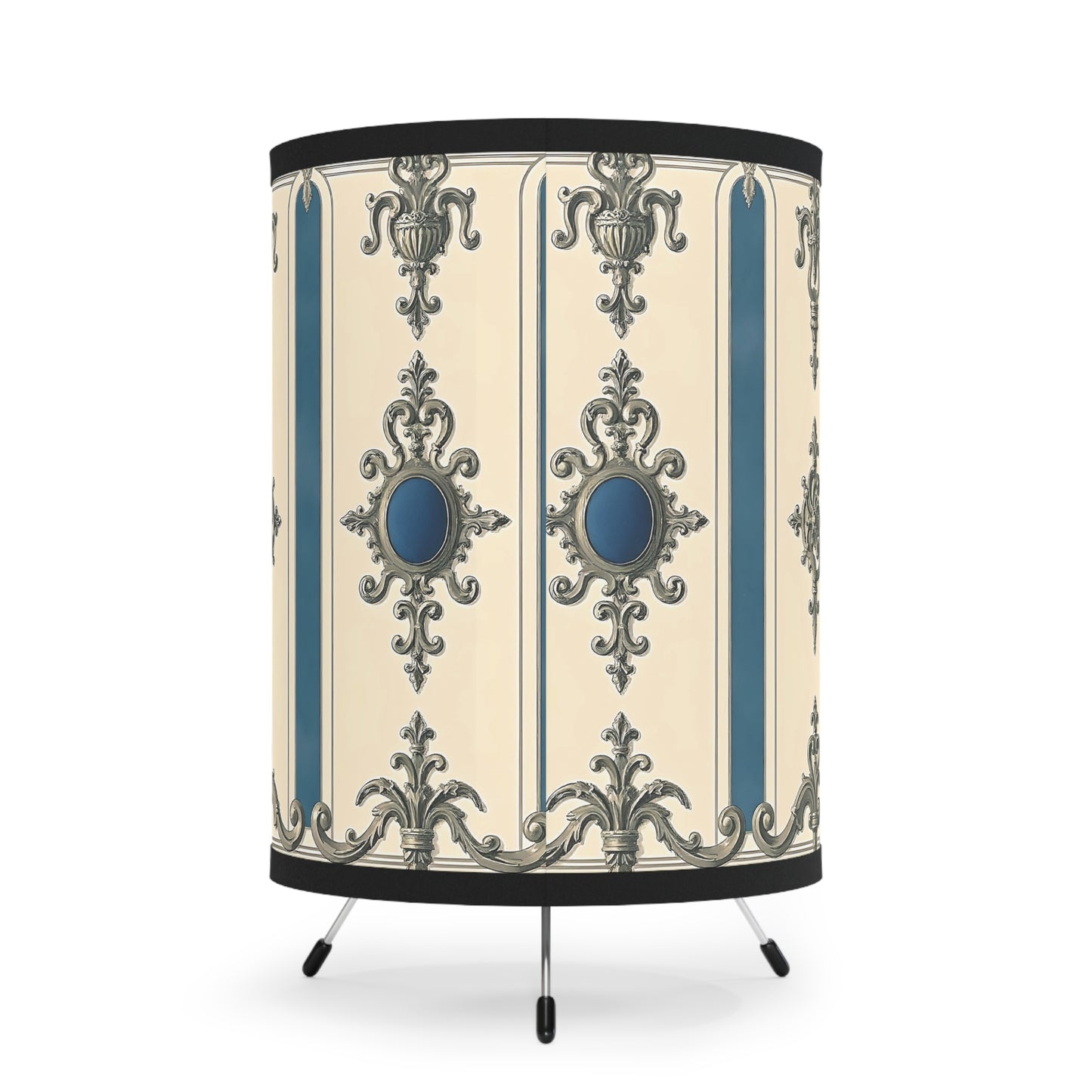 Elegant Tripod Lamp with Vintage Floral Design Shade - Alabaster & Ocean Blue Baroque