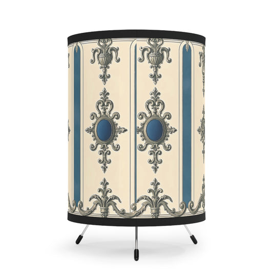 Elegant Tripod Lamp with Vintage Floral Design Shade - Alabaster & Ocean Blue Baroque