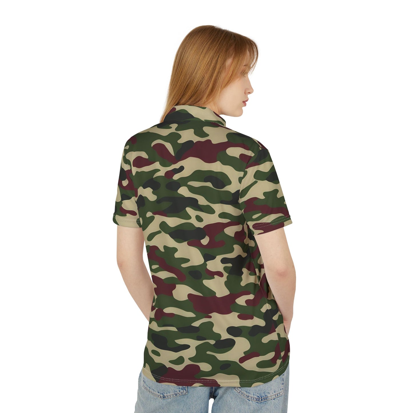 Stylish Camouflage Unisex Polo Shirt, Casual Wear, Outdoor Apparel, Military-Inspired Fashion, Gift for Him or Her - Army Green & Burgundy Camo