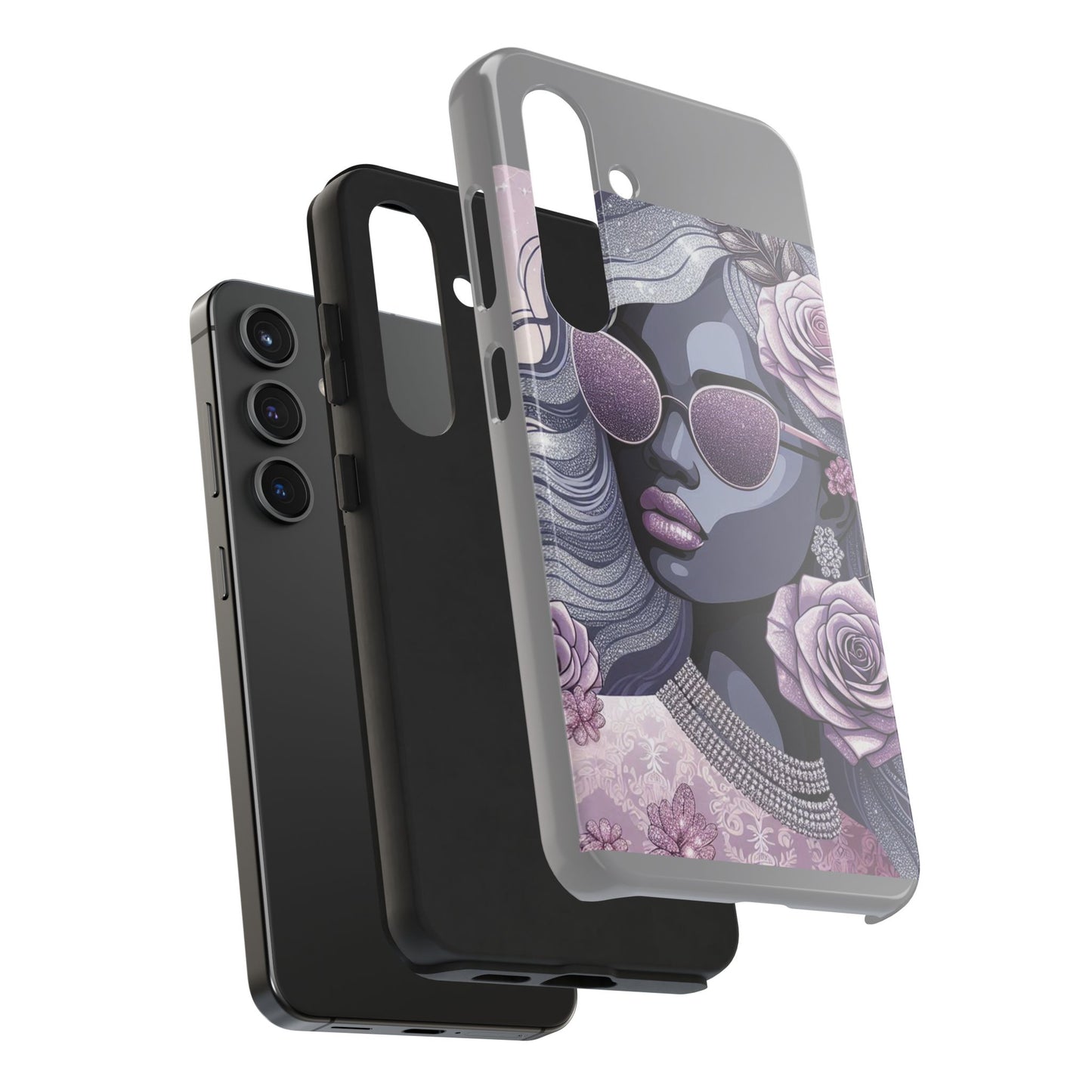Glamorous Floral Tough Phone Case - Chic Protection for Trendsetters - Lilac & Lavender