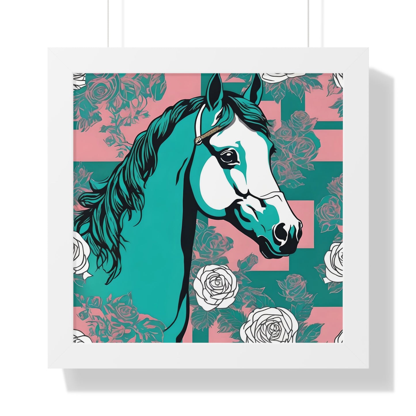 Vertical Poster - Stylish Modern Art for Home Decor - Teal & White Horse