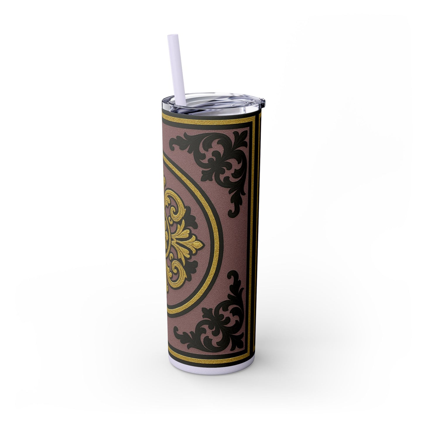 Gilded Mauve With Gold-Black Baroque Tumbler, Elegant Drinkware for Home, Travel, Gifts, Parties, Personalized Beverage Holder