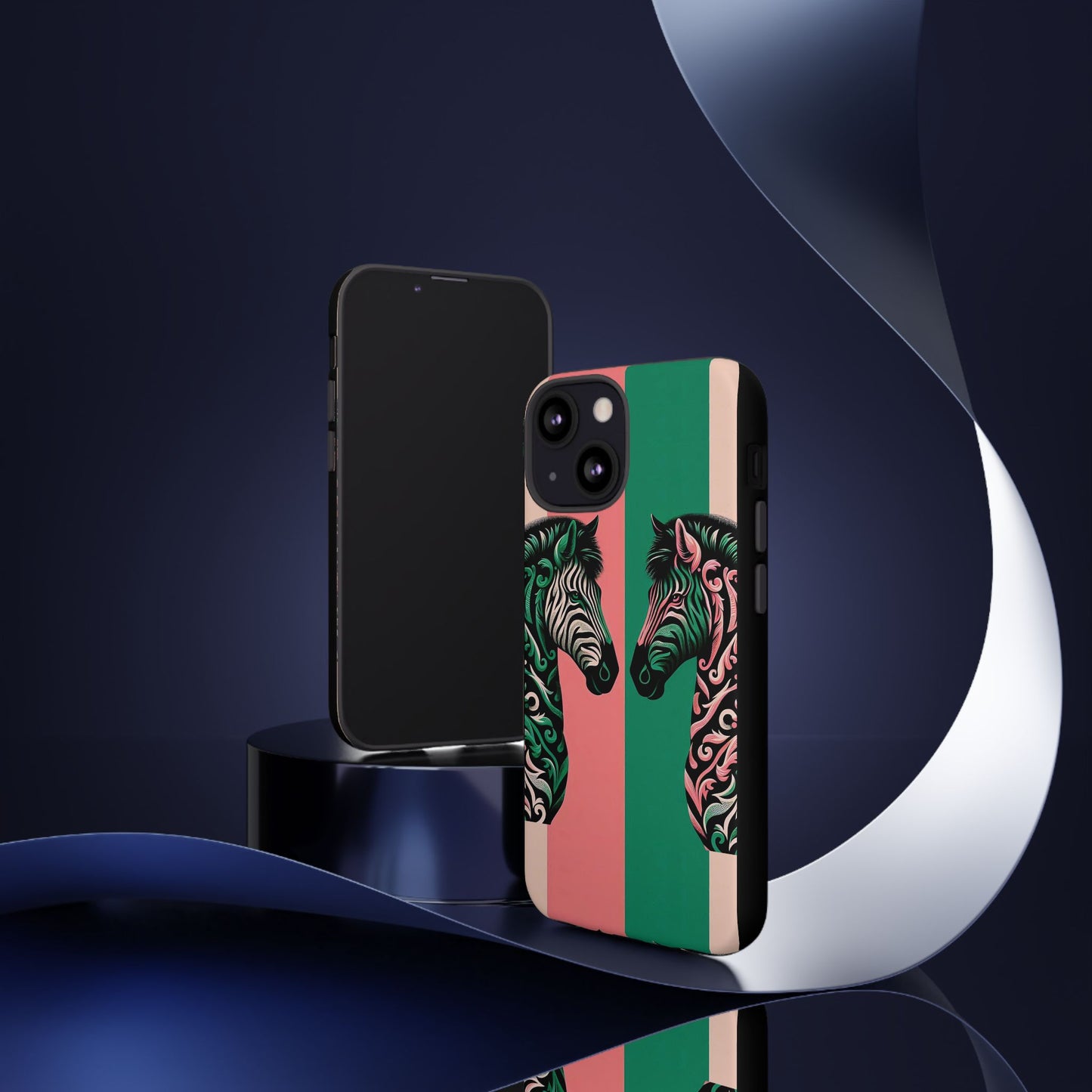 Phone Case - Elegant Pink & Green Zebra Damask Design