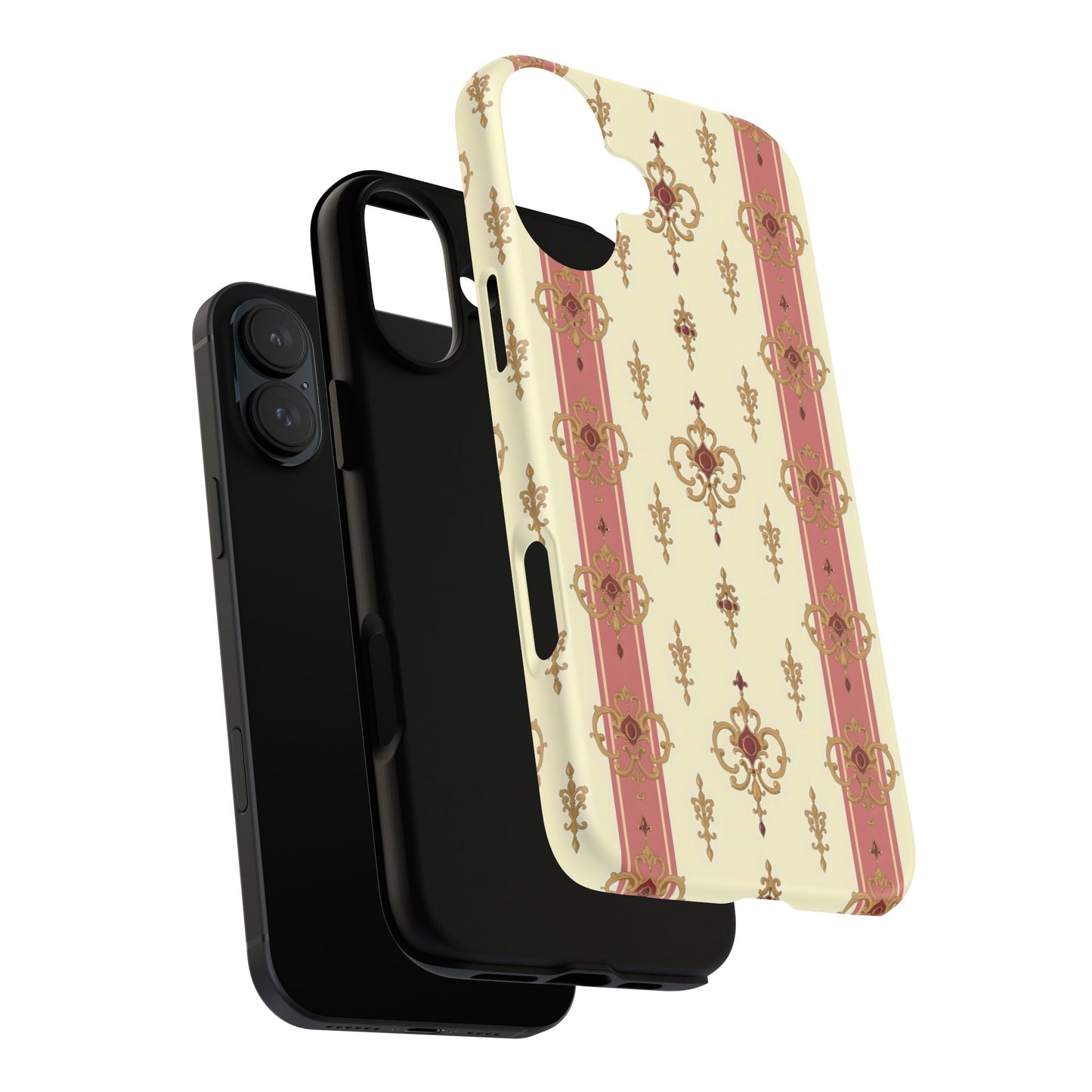 Elegant Floral Motif Phone Case - Tough Cases with Vintage Design - Mauve Striped Gold Damask