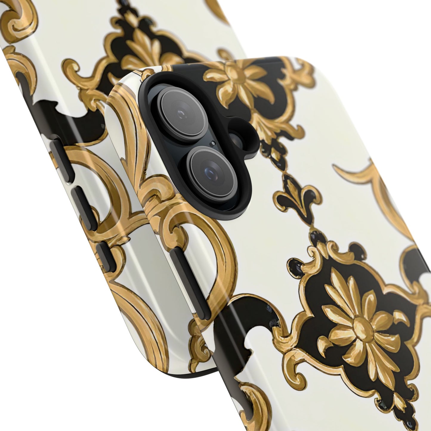 Elegant Floral Tough Phone Cases, Durable Phone Cover, Stylish Phone Accessories, Gift for Her, Chic Phone Cases - Black & Gold Rococo