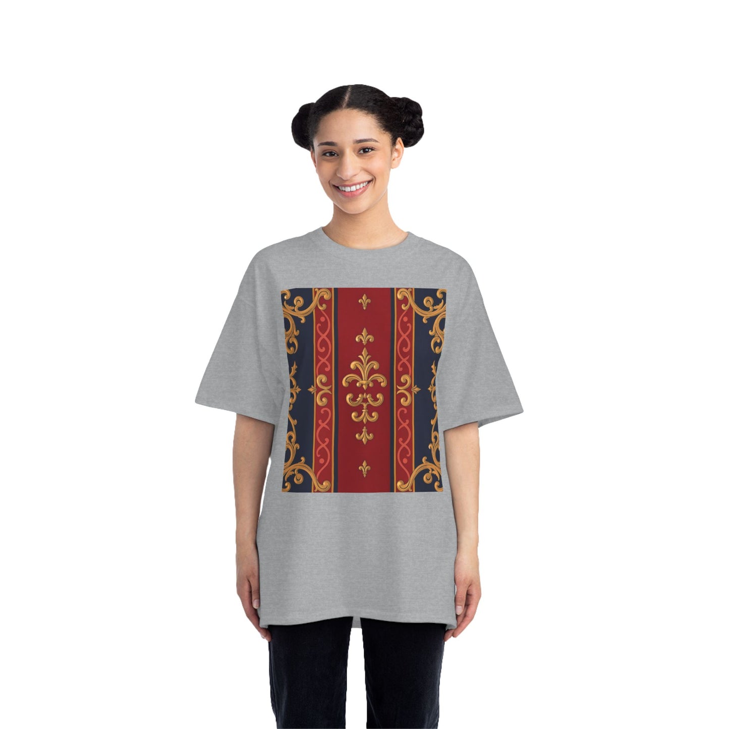 Elegant Baroque T-Shirt for Fashion Lovers, Casual Wear, Gift for Her, Unique Tee for Art Enthusiasts - Midnight Blue & Dusk Red Gold Baroque